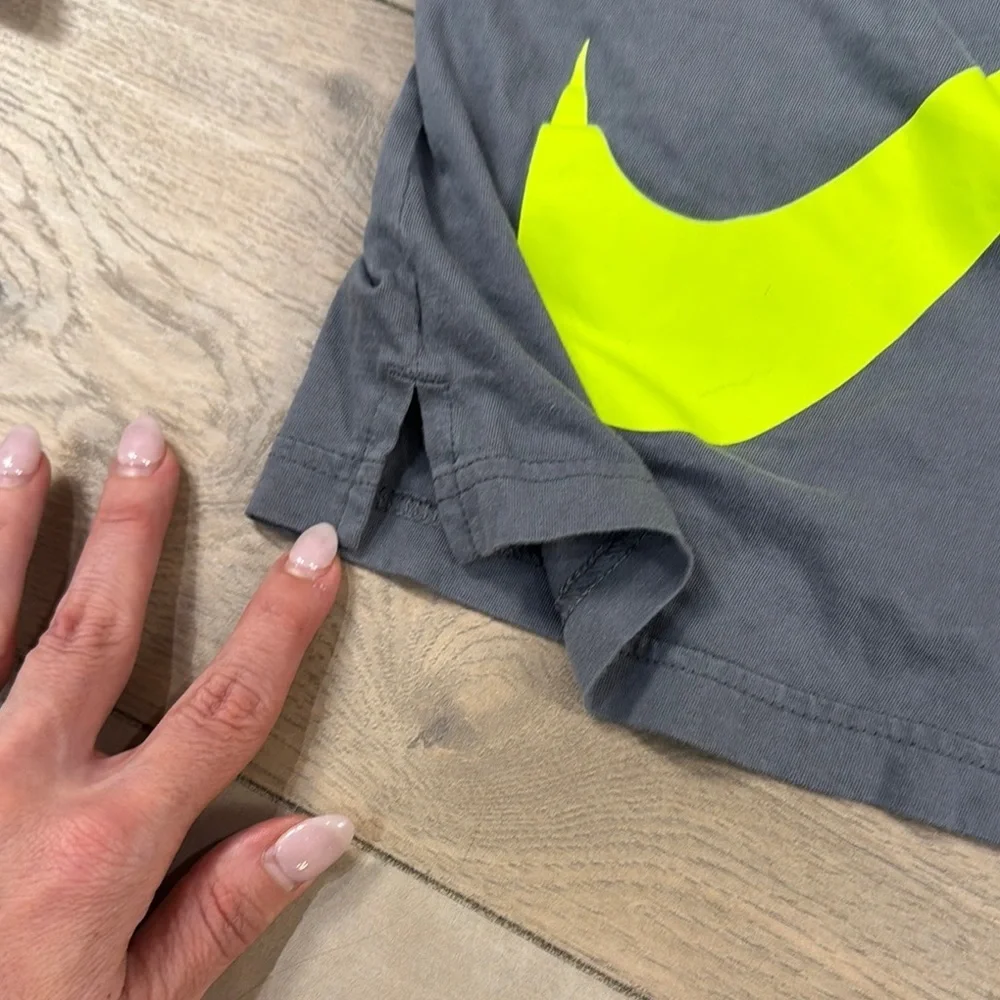 Nike Gray Tshirt Hoodie with Neon Yellow Logo Swoosh Youth Boys